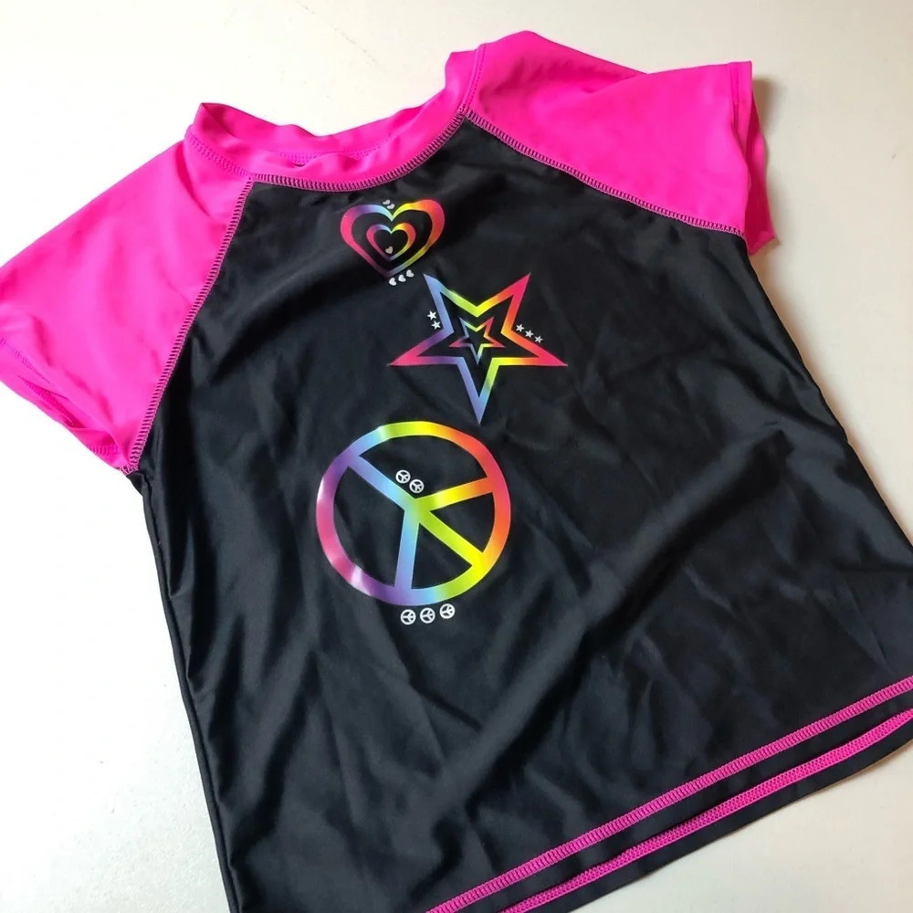 Girls Xhilaration Rash Guard Size Large Pink/Black
